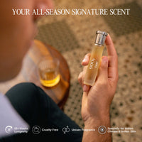 Hand holding Tsar 900Y 20 ml perfume bottle in a lifestyle setting